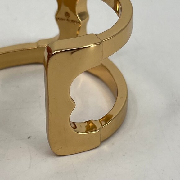 Tory Burch Gold Tone Chunky Cuff Bracelet | Statement Jewelry - Picture 4 of 10